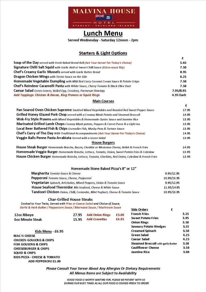 Menus Malvina House Hotel